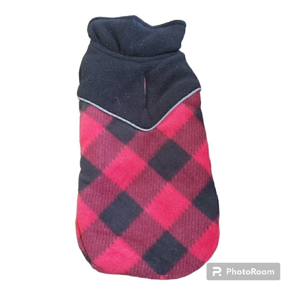 REFLECTIVE Red And Black Buffalo Plaid 100% Polyester Dog Coat - Size XS